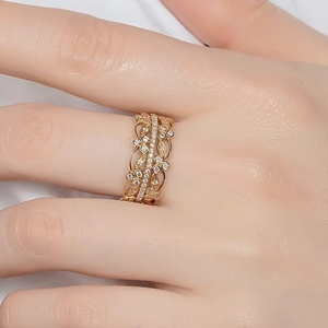 Anillo de Boda Vintage Art Deco de Varias Hileras en Oro Sólido de 10K y 14K con Diamantes de Laboratorio, Diseño Inspirado en Hojas, Anillo Apilable de Eternidad - Product Image 6