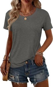 T-shirt à manches courtes pour femme, col en V, couleur unie, coupe classique, 100% coton, toile écologique, décontracté, respirant, à porter au printemps et en été - Product Image 4