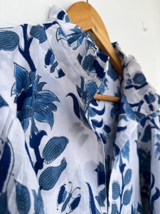 White Blue Floral Loose Fit Pure Cotton Summer Maxi Dress Flared Hem Everyday Casual Wear <b>Comfy</b> Picnic Holiday Outfit - Product Image 3
