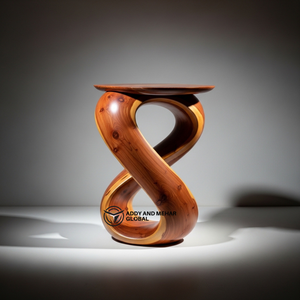 Table d'appoint en bois massif de luxe Infinity Twist |   Table d'appoint et ottoman en forme de 8, fabriqués à la main, pour la décoration de maisons et d'hôtels design - Product Image 1