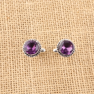Rajasthani Style Indian Handmade Purple Amethyst Gemstone <b>Cuff</b> Links In 925 Sterling <b>Silver</b> Jewellery For Women And Girls Wear - Product Image 1
