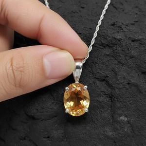 Pendentif ovale en citrine naturelle, argent sterling 925 plaqué or 14 carats, pierre précieuse jaune, cadeau de bijoux pierre de naissance de novembre - Product Image 2