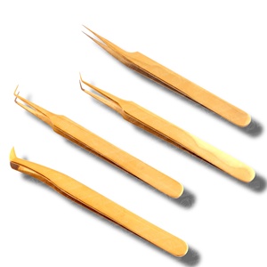 Pince à épiler pour extension de cils Plasma couleur or Outils de soins de beauté Japonais en acier inoxydable avec logo personnalisé et pochette d'emballage - Product Image 1