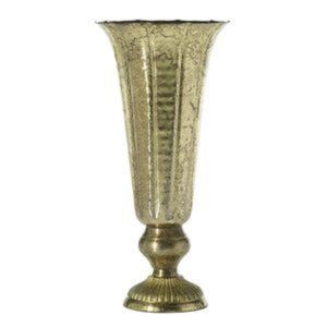 Vase élégant en métal doré antique, pot à fleurs côtelé, grand centre de table floral en forme de trompette pour mariages de luxe et accents de décoration intérieure, vases - Product Image 1