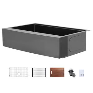 Évier de cuisine encastré simple de 33 pouces en acier inoxydable, style ferme, avec rebord et accessoires - Product Image 1