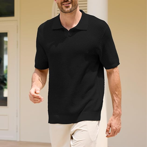 <b>Men's</b> <b>Black</b> Short Sleeve Knitted <b>Polo</b> Shirt Solid Color Casual Regular Fit Collared Design - Product Image 2