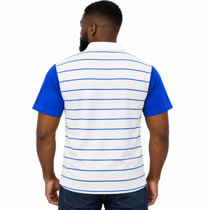 Phi Beta Sigma Striped <b>Polo</b> White <b>Royal</b> <b>Blue</b> Striped Short Sleeve Collared <b>Shirt</b> Button Placket Casual Athletic Fraternity - Product Image 2