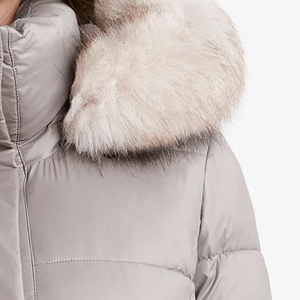 Women's Taupe Quilted Puffer Jacket With Fur Trim Hood Full Sleeve Winter Warm <b>Coat</b> <b>Zipper</b> Closure Regular Length - Product Image 5
