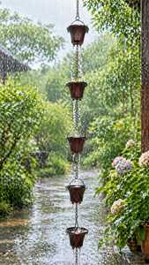 Chaîne de pluie artisanale en cuivre plaqué pour gouttière, alternative décorative à la gouttière en acier, décoration extérieure pour jardin, patio, cour, élément aquatique - Product Image 2