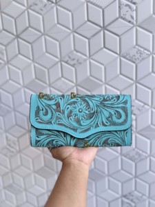 Combo de bolso y embrague con flecos hechos a mano, herramientas de tallado hechas a mano, bolso bandolera de Color turquesa, bolsos y billetera con estilo occidental - Product Image 4