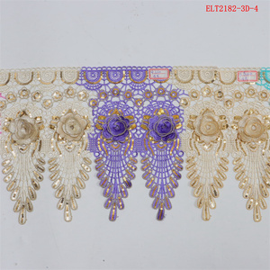Tùy chỉnh 3D đầy màu sắc thêu <span class=keywords><strong>TRIM</strong></span> căng đàn hồi Polyester hoa ren sequin <span class=keywords><strong>TRIM</strong></span> cho ăn mặc và nhà dệt bán buôn - Product Image 2