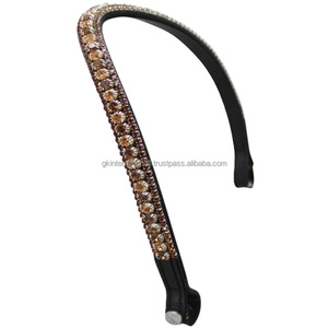 สายคาดหน้าผากม้าหนังแท้ 100% รูปทรงคลื่น ประดับคริสตัล 3 แถว สำหรับม้า - Product Image 1