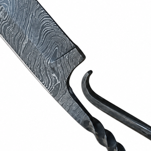 Cuchillo de Caza con Mango de Lazo Trenzado Negro y Patrón Damasco, Hoja Curva Gris Plateada, Estilo Forjado, Herramienta Utilitaria para Camping y Actividades al Aire Libre - Product Image 6