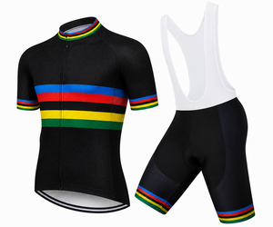 Ensemble de maillot et short de cyclisme pour homme, noir à rayures arc-en-ciel, respirant, léger, sportif, manches courtes, coupe classique - Product Image 4