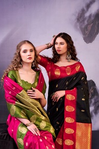 Sari indien traditionnel ethnique à broderies Zari pour les occasions de mariage et les événements festifs, tenue élégante et tendance pour femmes - Product Image 3