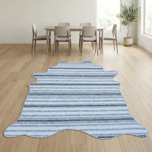 Alfombra HILTEX Hecha a Mano, Reversible, a Rayas, con Base de Poliéster y Látex, Lavable y Apta para Mascotas, Diseño Moderno para el Hogar y Camping - Product Image 1