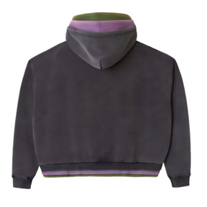 Sudadera con capucha para hombre con cremallera, diseño de paneles de dos colores, estilo moderno, ropa urbana, corte holgado, tela premium, estética minimalista. - Product Image 2
