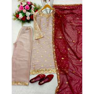 Top de fiesta para mujer de diseñador-Conjunto Plazzo y Dupatta con bordado - Product Image 5