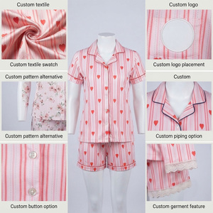 Ensemble pyjama et short de détente rose en satin de coton écologique respirant à col en V et taille élastique pour femme - Product Image 5