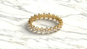 18K Solid Gold Ring Double Row Round Diamonds Ring Wide Zig Zag Eternity <b>Cluster</b> Band Gift for Her Fine Jewelry for Women - Product Image 3