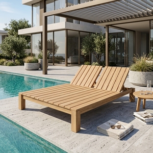 Tumbona Doble Moderna de Madera Maciza, Elegante Tumbona Reclinable de Teca para Exteriores, Muebles para Resort de Lujo, Diseño Artístico para el Borde de la Piscina - Product Image 4