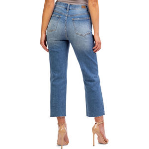 Vaqueros Y2K de mujer a la moda con dobladillo deshilachado, estilo streetwear, holgados, de mezclilla, con corte recto y acampanado, para mujer, vaqueros desgastados y elegantes. - Product Image 2