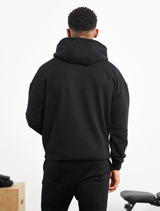 Men's <b>Black</b> Hooded Sweatshirt Solid Color Cotton <b>Fleece</b> Casual Fit Autumn Style Regular Sleeve Breathable Knitted Hoodie - Product Image 3