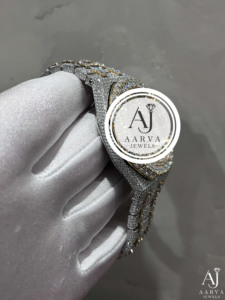 AARVA JEWELS นาฬิกาข้อมือผู้ชายสุดหรู ตัวเรือนโมอิสซาไนต์และสแตนเลส ขนาด 41 มม. ระบบควอตซ์อนาล็อก สายขนาด 20 มม. หน้าปัดกระจก ตัวล็อคแบบซ่อน - Product Image 6