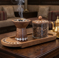 Brûleur à Bakhoor en bois de luxe fait main, incrustation Mop, support décoratif pour Oud avec pot en verre et plateau – Cadeau idéal pour le Ramadan et l'Aïd