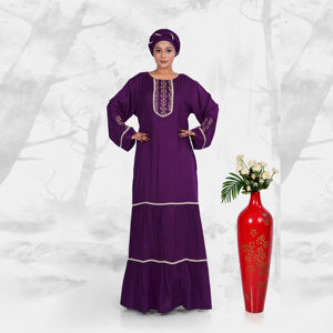 Caftán de Rayón en Tono Intenso con Cuello Bordado, Diseño Elegante de Manga Larga, Largo hasta el Suelo, para Eid y Ramadán - Product Image 1