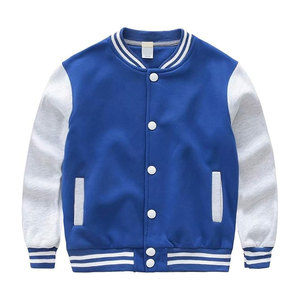 Unisex Blue White Varsity <b>Jacket</b> Regular Fit Preppy Style Button Closure Polyester Material Autumn Wear - Product Image 1