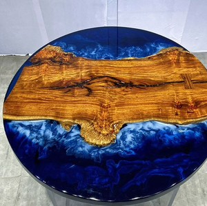 Table à manger moderne de luxe en résine époxy avec finition transparente en bois massif pour hôtel et salle à manger, meubles de décoration intérieure - Product Image 1