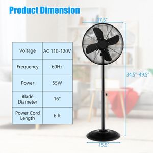 <b>16</b>-<b>Inch</b> Adjustable Height Oscillating Pedestal Standing <b>Fan</b> with 3 Speeds Tower & Pedestal <b>Fan</b> - Product Image 4