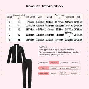 6-14 Kids <b>Girls</b> Casual Jacket Tops With Leggings Sets For Dance Figure <b>Skating</b> Workout Sports Dance Practice Clothes - Product Image 6