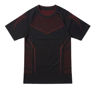เสื้อรัดกล้ามเนื้อแขนสั้นสำหรับผู้ชาย สีดำแดง ผ้าตาข่าย แห้งเร็ว สำหรับออกกำลังกายและฝึกซ้อม - Product Image 1