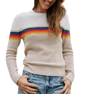 Pull en tricot 100 % coton de haute qualité pour femme, motif rayé décontracté pour l'hiver, disponible en OEM, anti-rétrécissement, respirant - Product Image 5