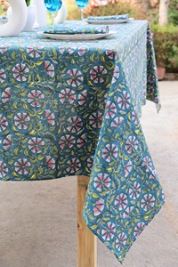 Custom Floral Colorful Hand Block Print Table Cover Woven Cotton Table Cloth for Wedding Decoration Colorful Wedding Table - Product Image 4