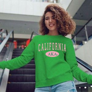 Sweat-shirt à col rond graphique Winter Green California, imprimé lettres roses, manches longues, 100% coton molletonné, pull décontracté pour femme - Product Image 1