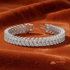 สร้อยข้อมือเทนนิสทรงใบไม้มอยส์ซาไนต์สีเงินสำหรับผู้หญิง สร้อยข้อมือแบบโซ่เส้นเล็ก เครื่องประดับแฟชั่น ของขวัญวันครบรอบแต่งงาน เครื่องประดับคุณภาพดี - Product Image 3