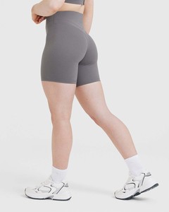 Shorts de sport taille haute gris cendré pour femme, les plus vendus, avec ceinture élastique compressive, anti-transpiration, respirants et écologiques - Product Image 3
