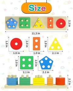 ของเล่นไม้รูปทรงต่างๆ สำหรับเด็กเล็ก ฝึกการเรียงซ้อนและจับคู่สี เหมาะสำหรับเด็กก่อนวัยเรียน - Product Image 4