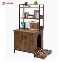 Lit pour chat rétro en acier et bois marron, directement de l'usine, meuble pour chat d'intérieur avec étagère à trois niveaux et portes doubles