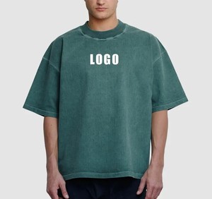 Men's Oversized Green Cotton T-Shirt Short Sleeve O-Neck Casual Letter Print Jersey Knitted Front <b>Logo</b> Design - Product Image 1