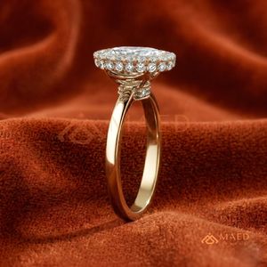 Luxury 14K Gold Oval Shape Halo Diamond Wedding Ring with Round Cut Accent <b>Stones</b> for Women - Product Image 2