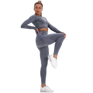 Ropa de gimnasio sin costuras Traje de yoga Pantalones Traje deportivo Mujeres Entrenamiento Gimnasio Fitness Conjuntos Logotipo personalizado Spandex / Nylon - Product Image 1