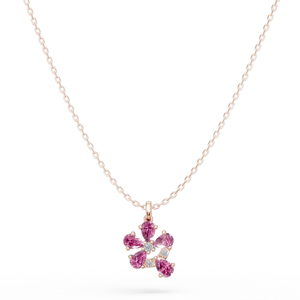 Collar con colgante de flor de plata 925 chapado en oro rosa con cristal rosa y diamantes de imitación para mujer, uso diario, estilo lindo, cadena de serpiente - Product Image 1