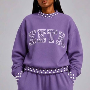 Zeta Custom <b>Mock</b> <b>Neck</b> Crew <b>Neck</b> Cotton Fleece Sweatshirt Women Men Ladies Unisex Gingham Patch Polka Dot Leopard Fashion - Product Image 6