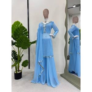 Conjunto de traje de diseñador para mujer con Secuencia de hilo Real Mirror Work - Product Image 3