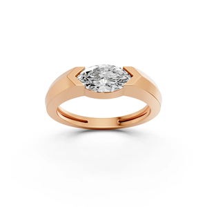 Bague de fiançailles solitaire en or rose 14 carats avec diamant de laboratoire taille marquise, demi-sertie, élégante, minimaliste, fine, pour mariage et anniversaire - Product Image 1