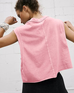 Top Corto Informal Básico de Moda Urbana Personalizado para Mujer, Top de Verano sin Mangas de Algodón Acanalado para Mujer - Product Image 3